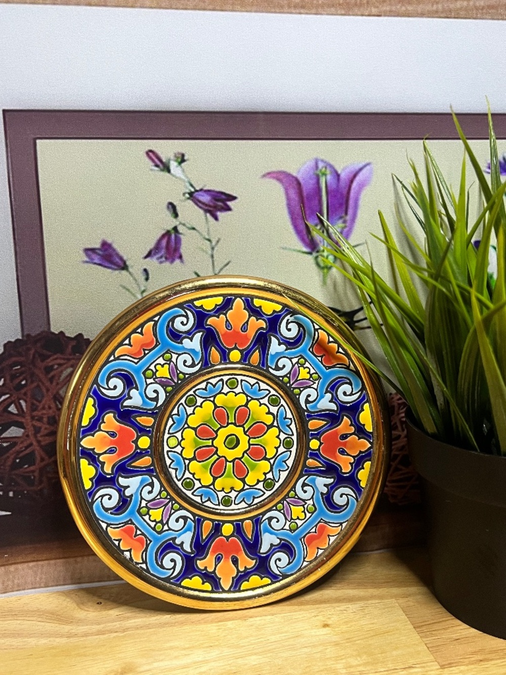 Cearco Spanish Decorative Wall Plate Hand Painted Enamels 24K Gold Foil Rim - Picture 11 of 11